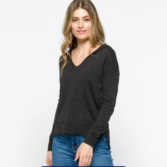 Lusso Sweaters - Lusso Grey Cashmere Hooded Pullover Sweater